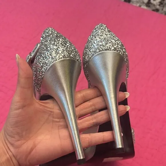 Stuart Weitzman Silver Glitter Heels, US11